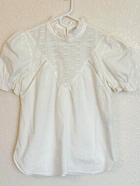 Puff Sleeve Blouse Off-White Eyelet Medium 100% Cotton Romantic Boho Cottagecore